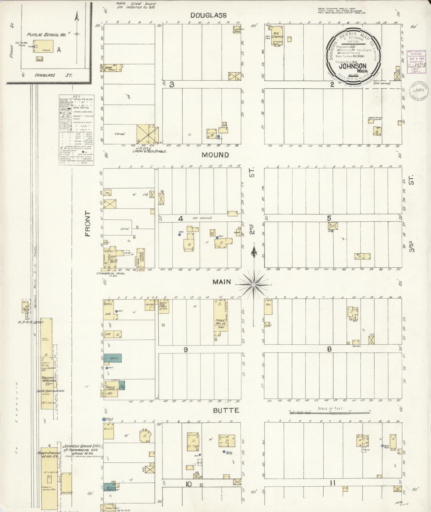 Sanborn Fire Insurance Map from Johnson, Whitman County, Washington (1901), Sheet #0001 - Historic Sanborn Fire Insurance Map Print, vintage old map wall art, antique decor, genealogy gift, Washington Washington map