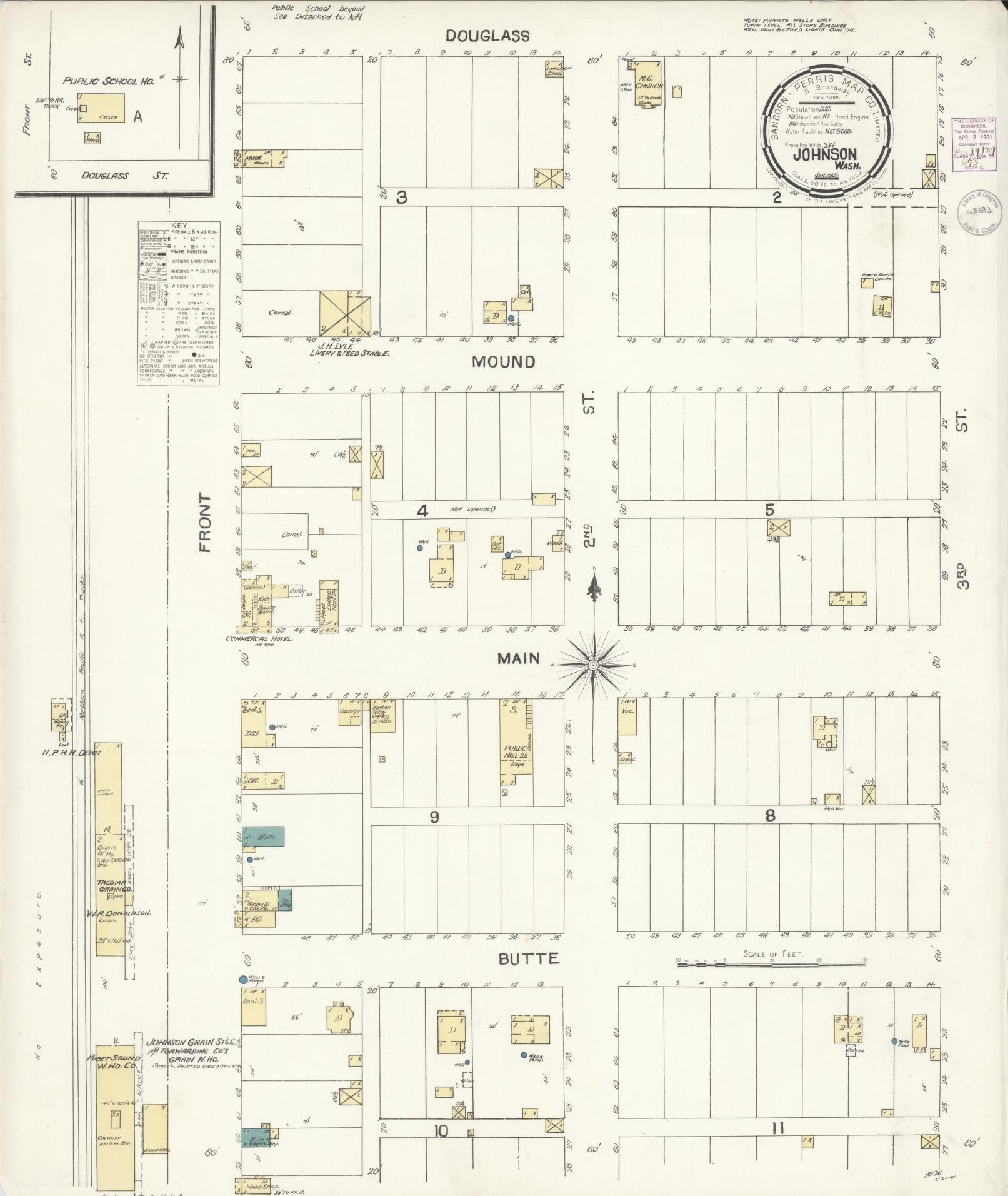 Sanborn Fire Insurance Map from Johnson, Whitman County, Washington (1901), Sheet #0001 - Historic Sanborn Fire Insurance Map Print, vintage old map wall art, antique decor, genealogy gift, Washington Washington map