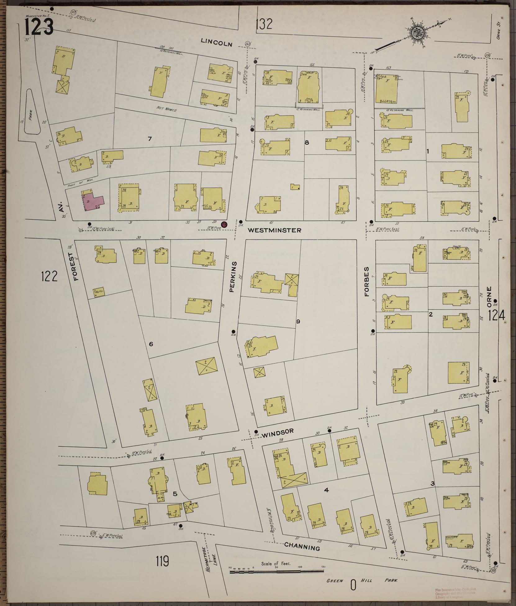 Sanborn Fire Insurance Map from Worcester, Worcester County, Massachusetts (1910), Sheet #0123 - Complete Map Set gallery image, historic Sanborn map, vintage wall art, Massachusetts Massachusetts