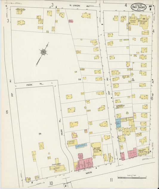 Sanborn Fire Insurance Map from Bay Shore, Suffolk County, New York (1915), Sheet #0007 - Historic Sanborn Fire Insurance Map Print, vintage old map wall art, antique decor, genealogy gift, New York New York map