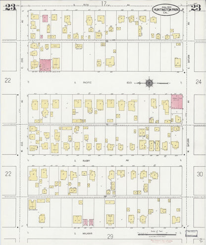 Sanborn Fire Insurance Map from Huntington Park, Los Angeles County, California (1924), Sheet #0023 - Complete Map Set gallery image, historic Sanborn map, vintage wall art, California California