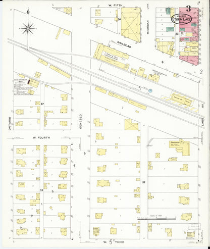 Sanborn Fire Insurance Map from Storm Lake, Buena Vista County, Iowa (1909), Sheet #0003 - Historic Sanborn Fire Insurance Map Print, vintage old map wall art