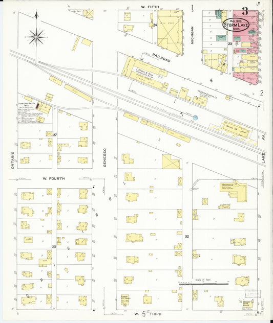 Sanborn Fire Insurance Map from Storm Lake, Buena Vista County, Iowa (1909), Sheet #0003 - Historic Sanborn Fire Insurance Map Print, vintage old map wall art