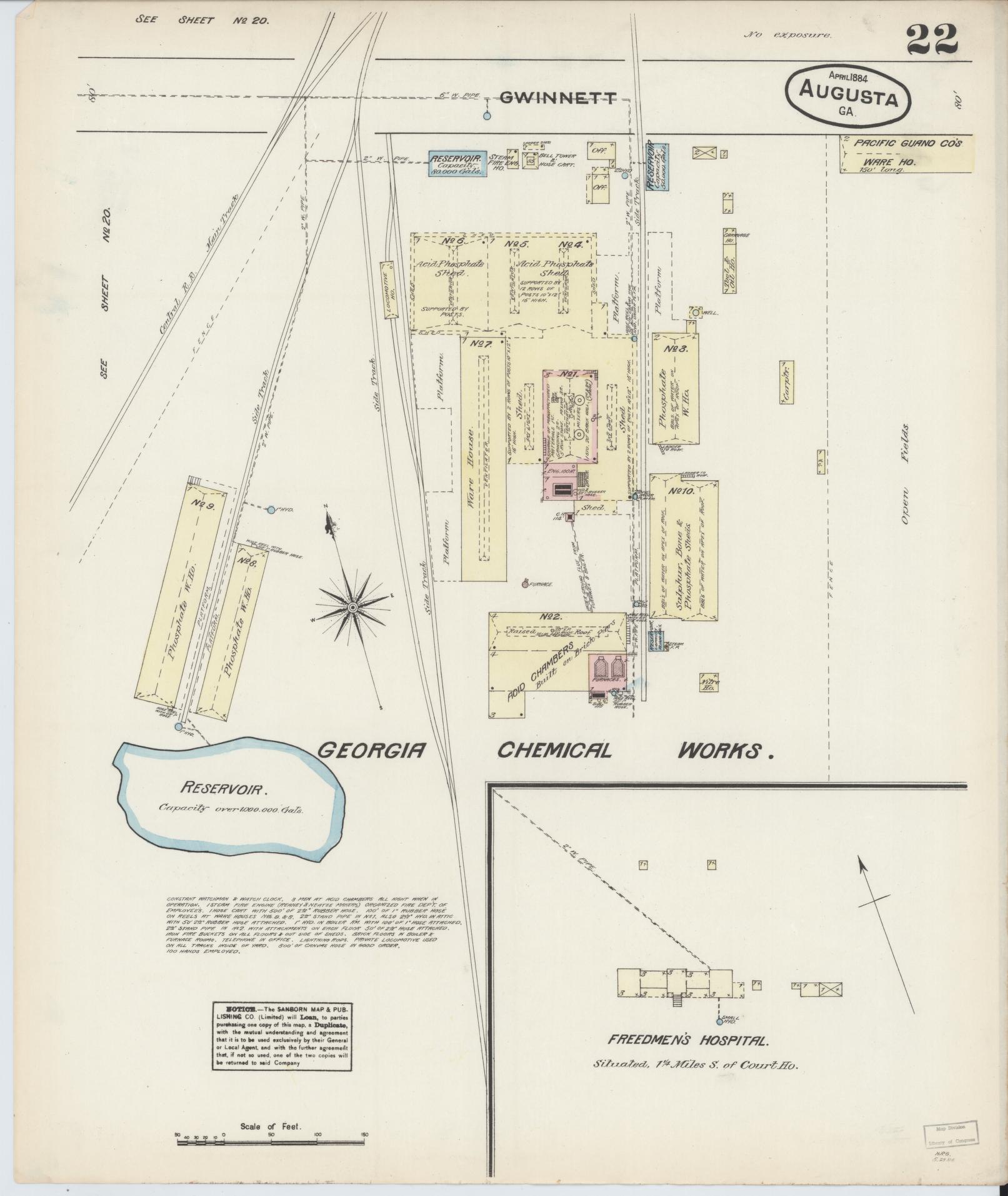 Sanborn Fire Insurance Map from Augusta, Richmond County, Georgia (1884), Sheet #0022 - Historic Sanborn Fire Insurance Map Print, vintage old map wall art, antique decor, genealogy gift, Georgia Georgia map