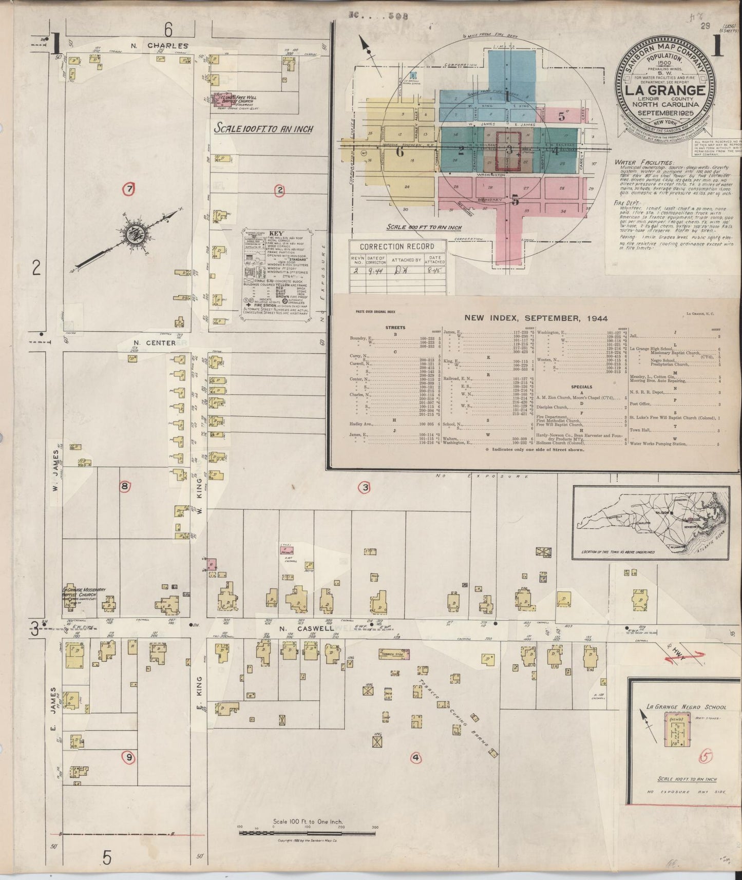 Sanborn Fire Insurance Map from La Grange, Lenoir County, North Carolina (1944), Sheet #0001 - Complete Map Set gallery image, historic Sanborn map, vintage wall art, North Carolina North Carolina