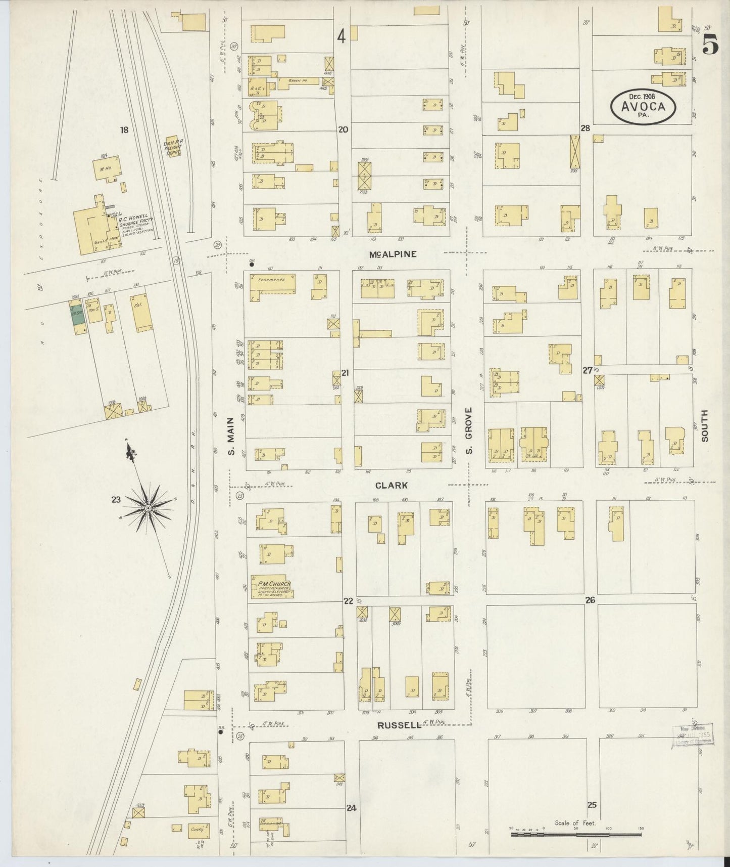 Sanborn Fire Insurance Map from Avoca, Luzerne County, Pennsylvania (1908), Sheet #0005 - Historic Sanborn Fire Insurance Map Print, vintage old map wall art, antique decor, genealogy gift, Pennsylvania Pennsylvania map