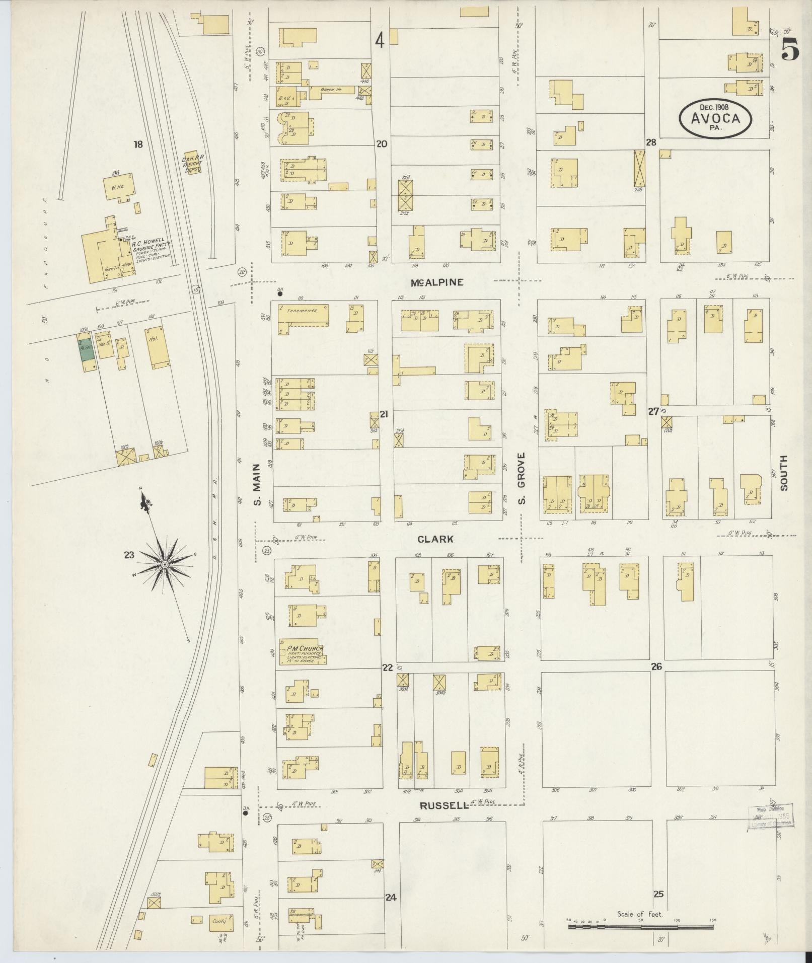 Sanborn Fire Insurance Map from Avoca, Luzerne County, Pennsylvania (1908), Sheet #0005 - Historic Sanborn Fire Insurance Map Print, vintage old map wall art, antique decor, genealogy gift, Pennsylvania Pennsylvania map