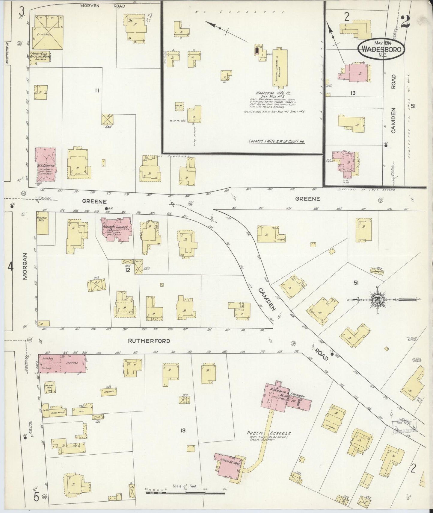Sanborn Fire Insurance Map from Wadesboro, Anson County, North Carolina (1914), Sheet #0002 - Complete Map Set gallery image, historic Sanborn map, vintage wall art, North Carolina North Carolina