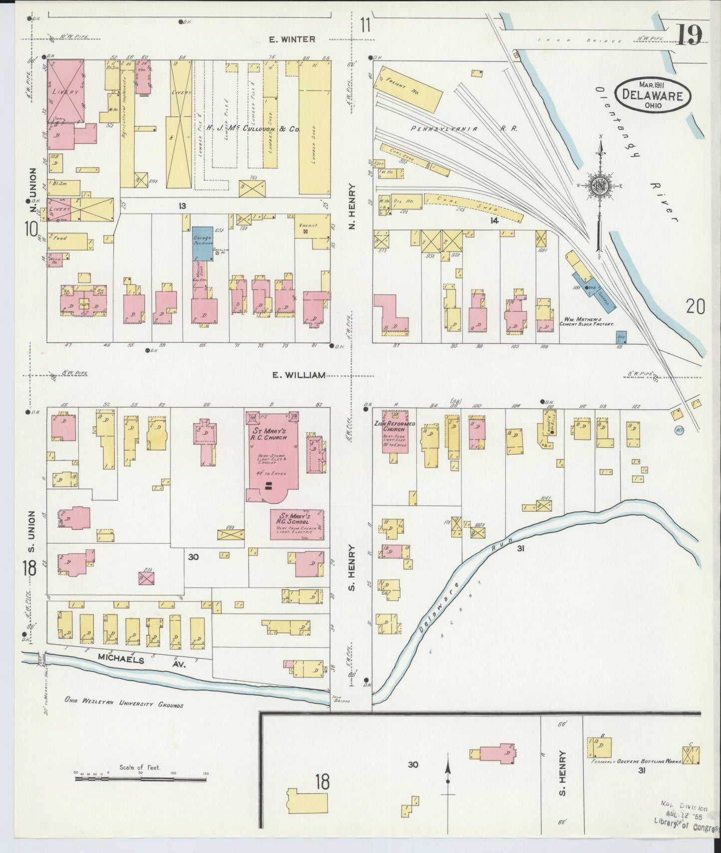 Sanborn Fire Insurance Map from Delaware, Delaware County, Ohio (1911), Sheet #0019 - Complete Map Set gallery image, historic Sanborn map, vintage wall art, Sanborn Fire Insurance Map from Delaware Delaware