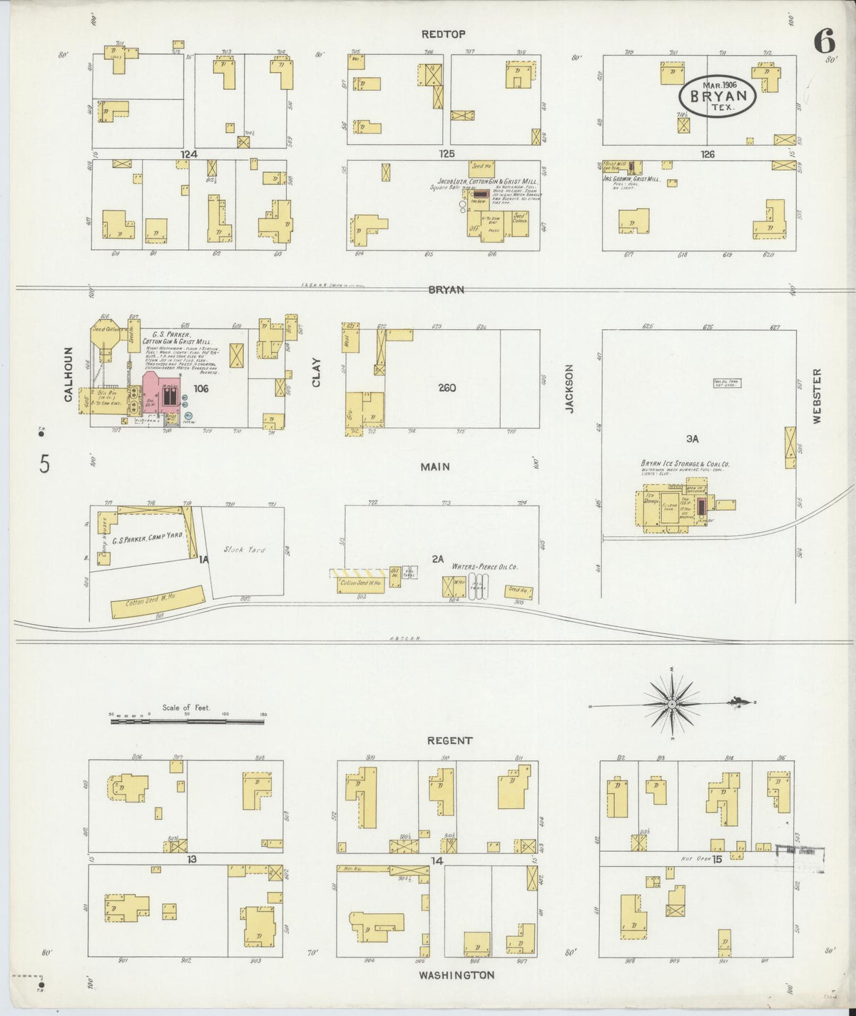 Sanborn Fire Insurance Map from Bryan, Brazos County, Texas (1906), Sheet #0006 - Historic Sanborn Fire Insurance Map Print, vintage old map wall art, antique decor, genealogy gift, Texas Texas map