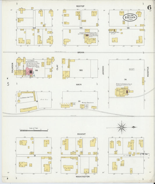 Sanborn Fire Insurance Map from Bryan, Brazos County, Texas (1906), Sheet #0006 - Historic Sanborn Fire Insurance Map Print, vintage old map wall art, antique decor, genealogy gift, Texas Texas map