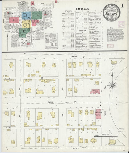 Sanborn Fire Insurance Map from Rich Hill, Bates County, Missouri (1906), Sheet #0001 - Complete Map Set gallery image, historic Sanborn map, vintage wall art, Missouri Missouri