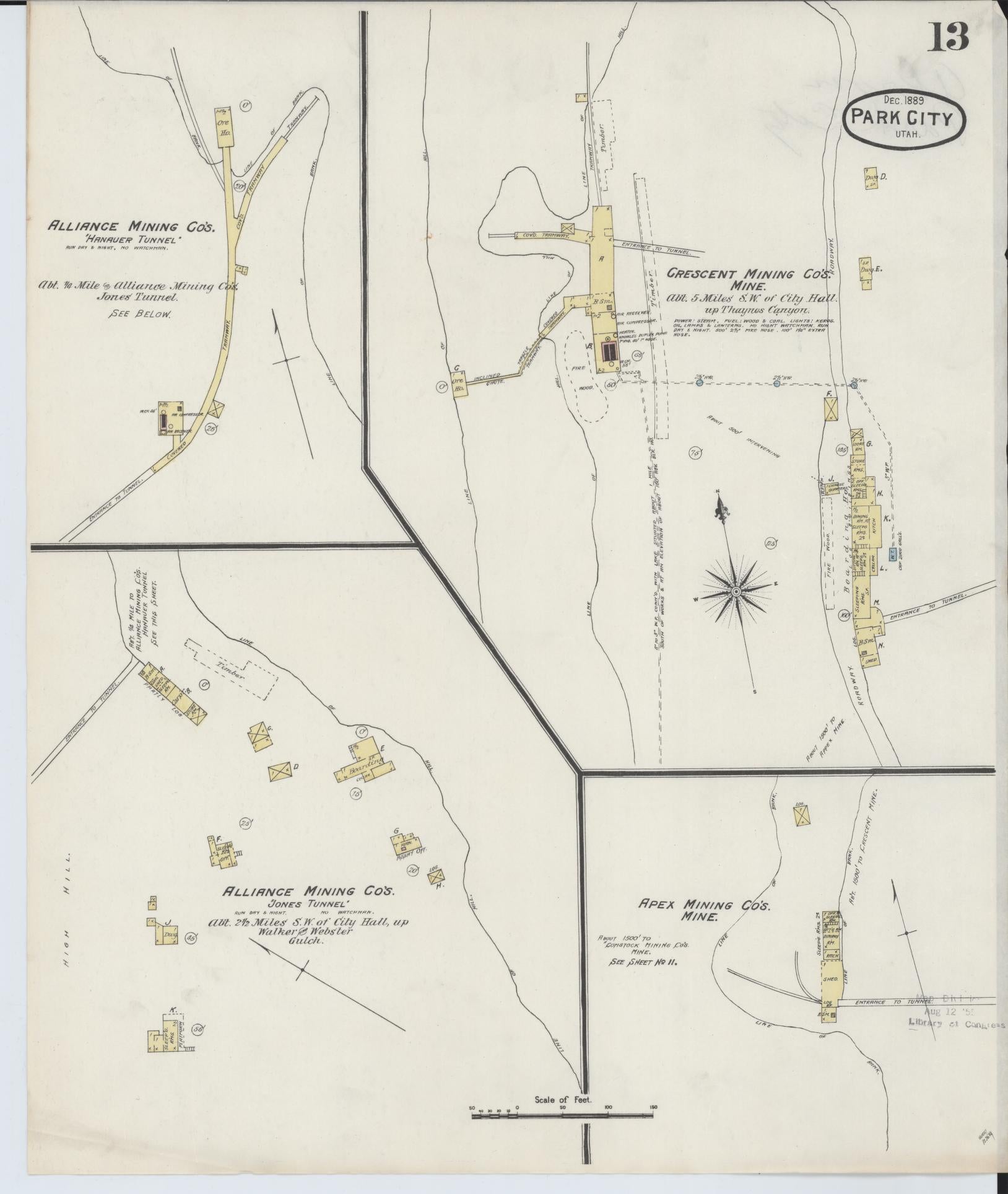 Sanborn Fire Insurance Map from Park City, Summit County, Utah (1889), Sheet #0013 - Complete Map Set gallery image, historic Sanborn map, vintage wall art, Utah Utah