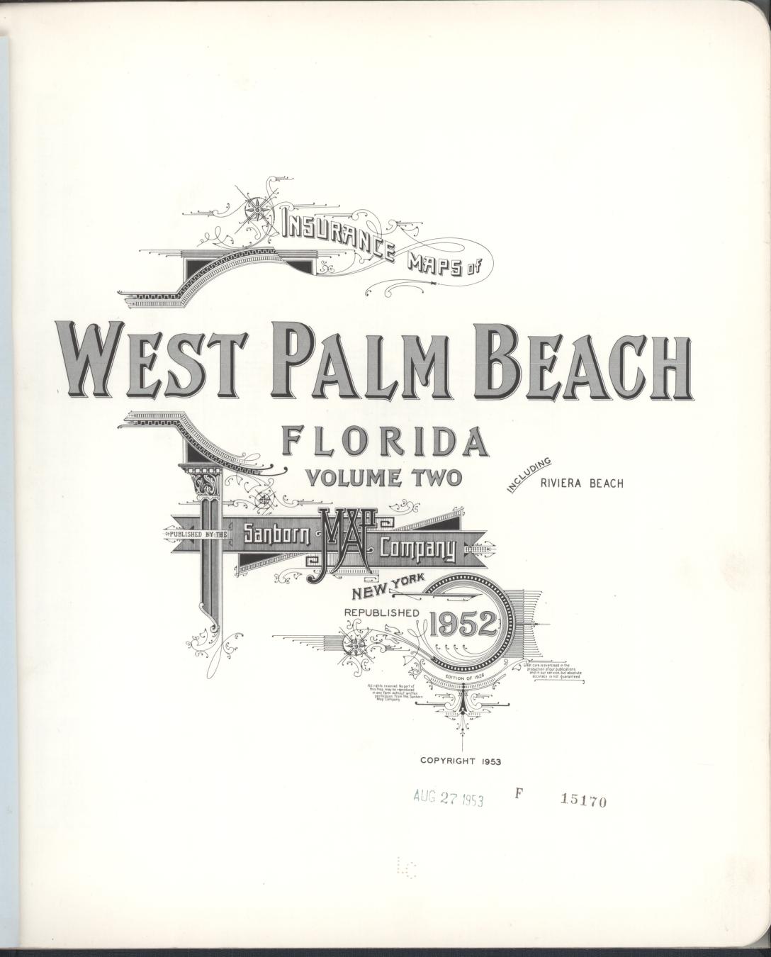 Sanborn Fire Insurance Map from West Palm Beach, Dade County, Florida (1952), Sheet #0001 - Complete Map Set gallery image, historic Sanborn map, vintage wall art, Florida Florida