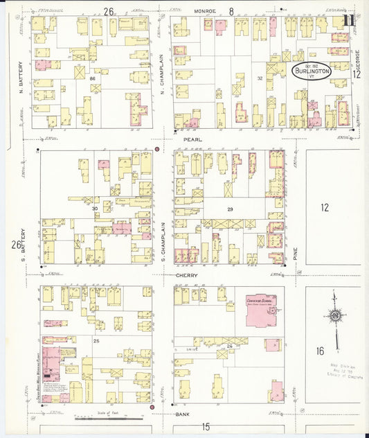 Sanborn Fire Insurance Map from Burlington, Chittenden County, Vermont (1912), Sheet #0011 - Historic Sanborn Fire Insurance Map Print, vintage old map wall art, antique decor, genealogy gift, Vermont Vermont map