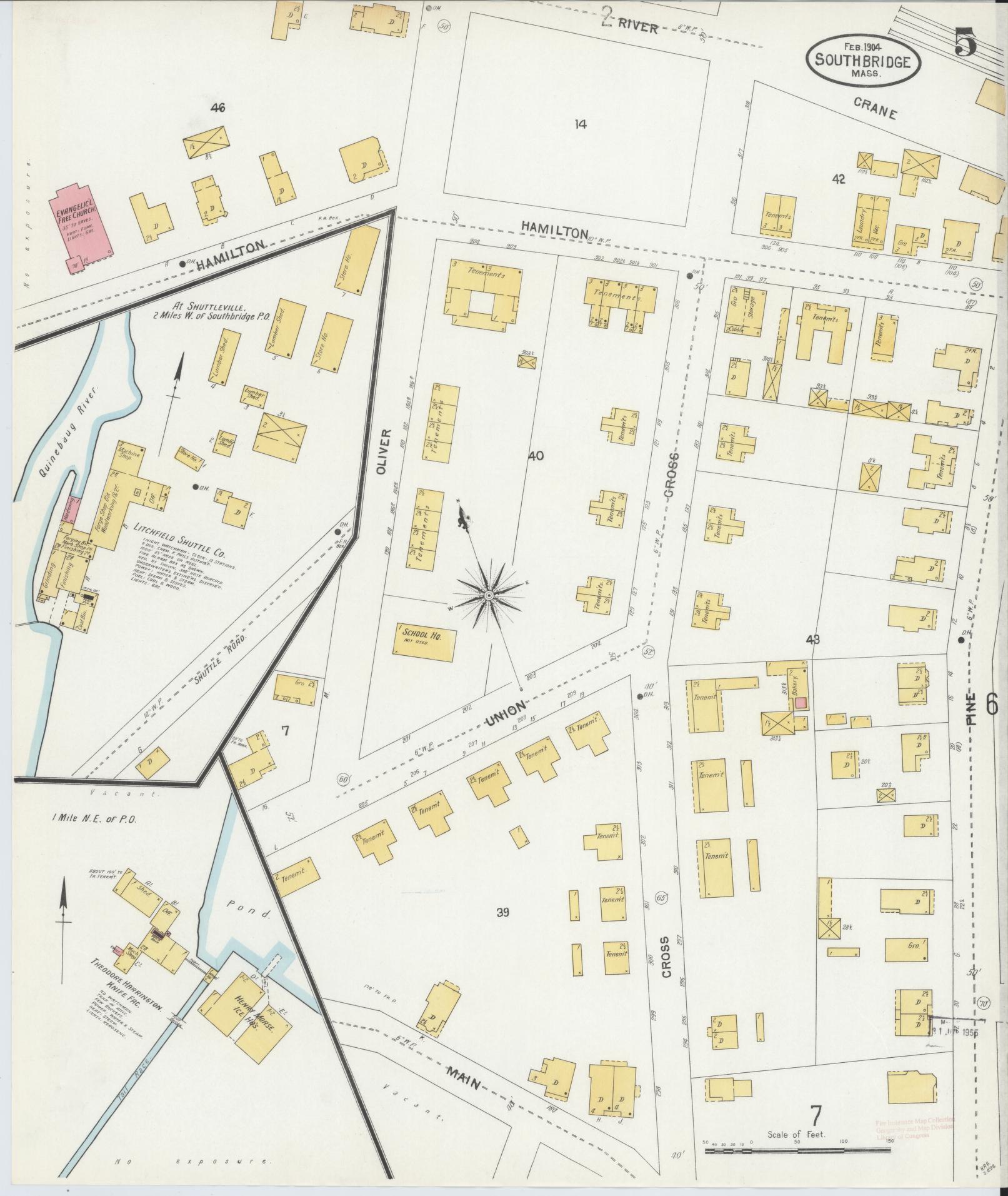 Sanborn Fire Insurance Map from Southbridge, Worcester County, Massachusetts (1904), Sheet #0005 - Historic Sanborn Fire Insurance Map Print, vintage old map wall art, antique decor, genealogy gift, Massachusetts Massachusetts map