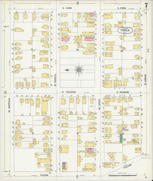 Sanborn Fire Insurance Map from Ithaca, Tompkins County, New York (1904), Sheet #0007 - Historic Sanborn Fire Insurance Map Print, vintage old map wall art, antique decor, genealogy gift, New York New York map