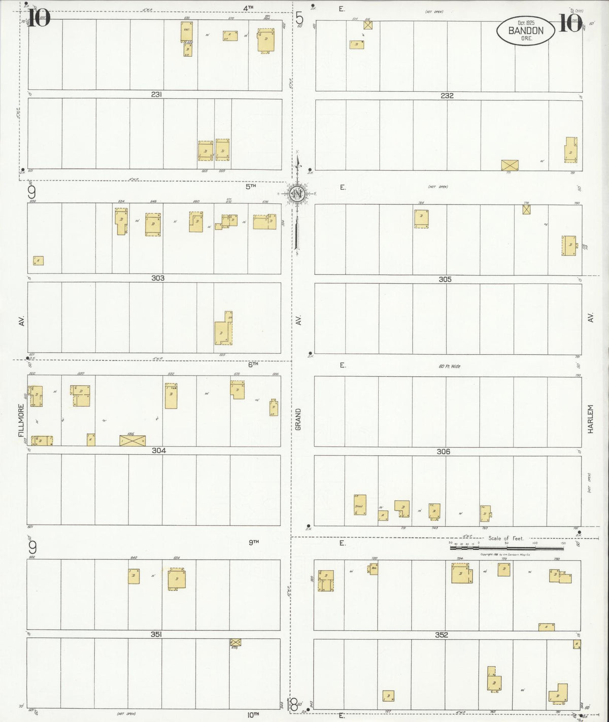 Sanborn Fire Insurance Map from Bandon, Coos County, Oregon (1925), Sheet #0010 - Historic Sanborn Fire Insurance Map Print, vintage old map wall art, antique decor, genealogy gift, Oregon Oregon map