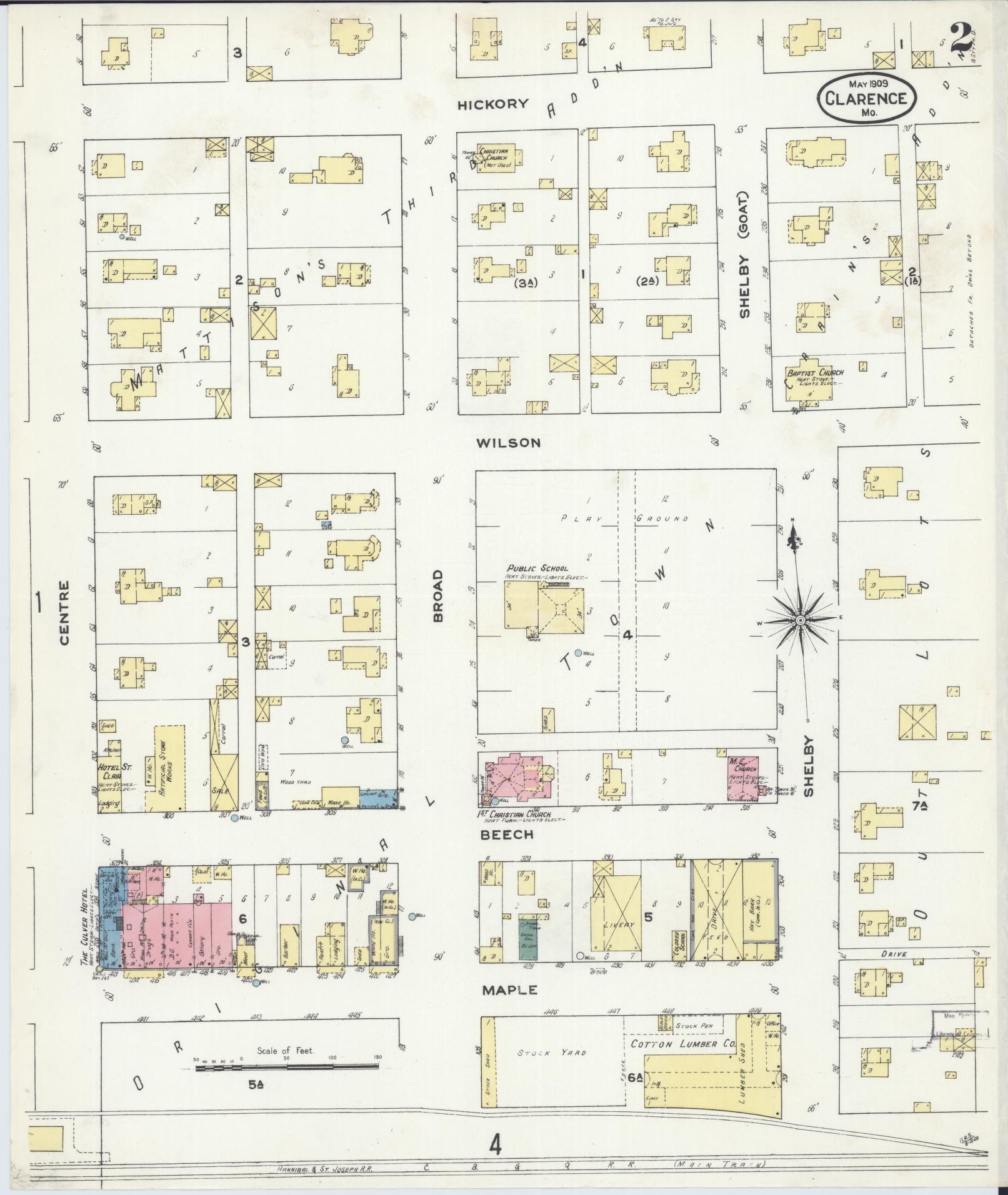 Sanborn Fire Insurance Map from Clarence, Shelby County, Missouri (1909), Sheet #0002 - Historic Sanborn Fire Insurance Map Print, vintage old map wall art, antique decor, genealogy gift, Missouri Missouri map