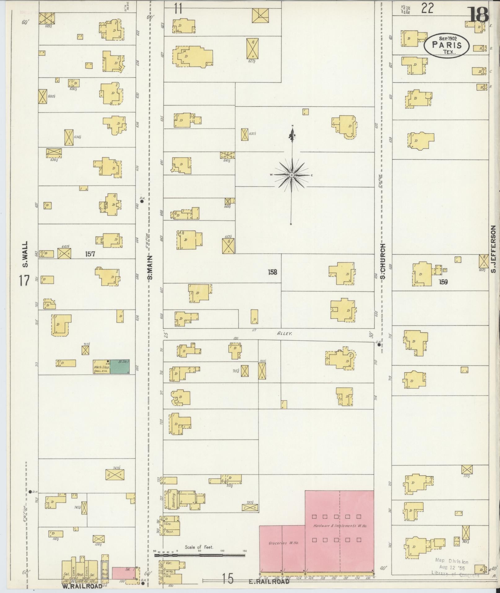 Sanborn Fire Insurance Map from Paris, Lamar County, Texas (1902), Sheet #0018 - Historic Sanborn Fire Insurance Map Print, vintage old map wall art, antique decor, genealogy gift, Texas Texas map