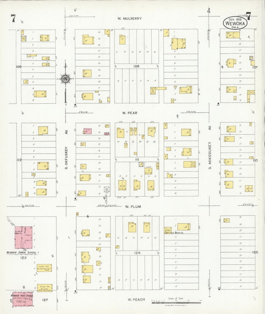 Sanborn Fire Insurance Map from Wewoka, Seminole County, Oklahoma (1925), Sheet #0007 - Historic Sanborn Fire Insurance Map Print, vintage old map wall art, antique decor, genealogy gift, Oklahoma Oklahoma map