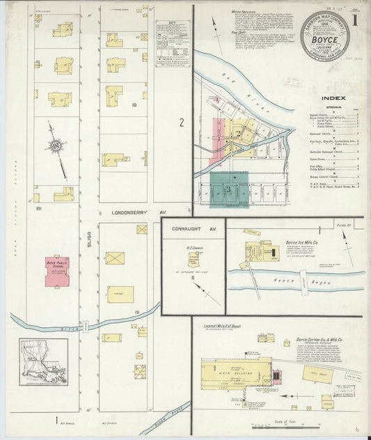 Sanborn Fire Insurance Map from Boyce, Rapides Parish, Louisiana (1912), Sheet #0001 - Complete Map Set gallery image, historic Sanborn map, vintage wall art, Louisiana Louisiana
