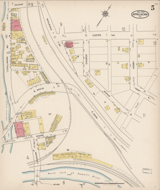 Sanborn Fire Insurance Map from Appalachia, Wise County, Virginia (1922), Sheet #0005 - Historic Sanborn Fire Insurance Map Print, vintage old map wall art, antique decor, genealogy gift, Virginia Virginia map