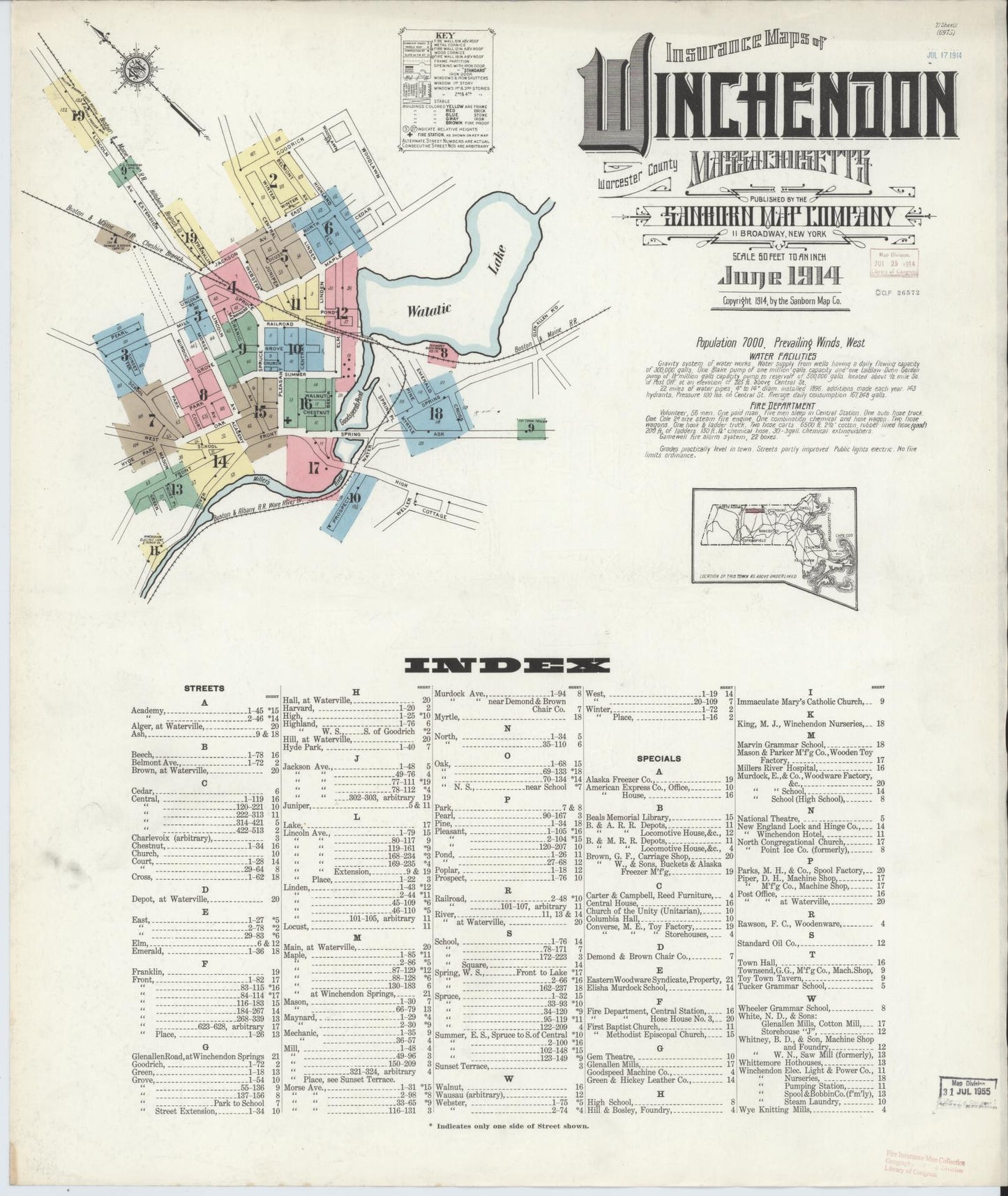 Sanborn Fire Insurance Map from Winchendon, Worcester County, Massachusetts (1914), Sheet #0001 - Complete Map Set gallery image, historic Sanborn map, vintage wall art, Massachusetts Massachusetts