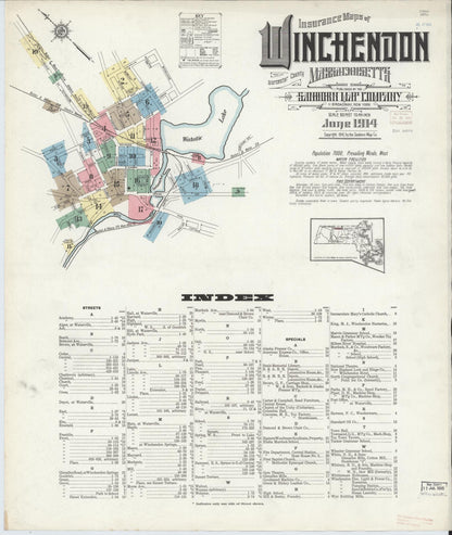 Sanborn Fire Insurance Map from Winchendon, Worcester County, Massachusetts (1914), Sheet #0001 - Complete Map Set gallery image, historic Sanborn map, vintage wall art, Massachusetts Massachusetts