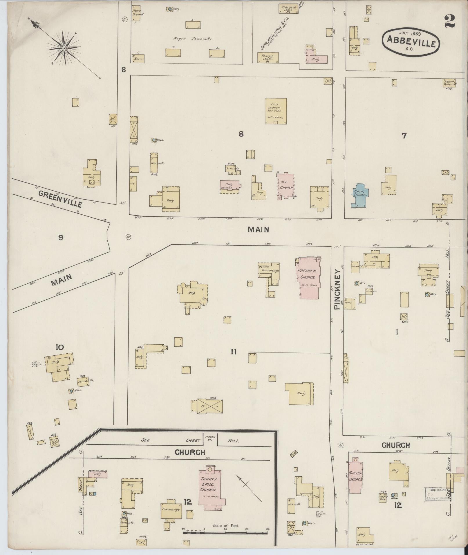 Sanborn Fire Insurance Map from Abbeville, Abbeville County, South Carolina (1889), Sheet #0002 - Complete Map Set gallery image, historic Sanborn map, vintage wall art, South Carolina South Carolina