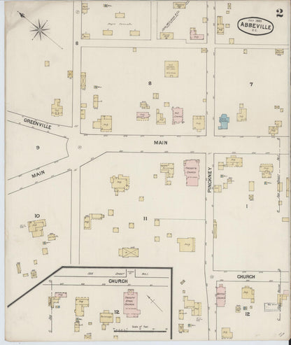 Sanborn Fire Insurance Map from Abbeville, Abbeville County, South Carolina (1889), Sheet #0002 - Complete Map Set gallery image, historic Sanborn map, vintage wall art, South Carolina South Carolina