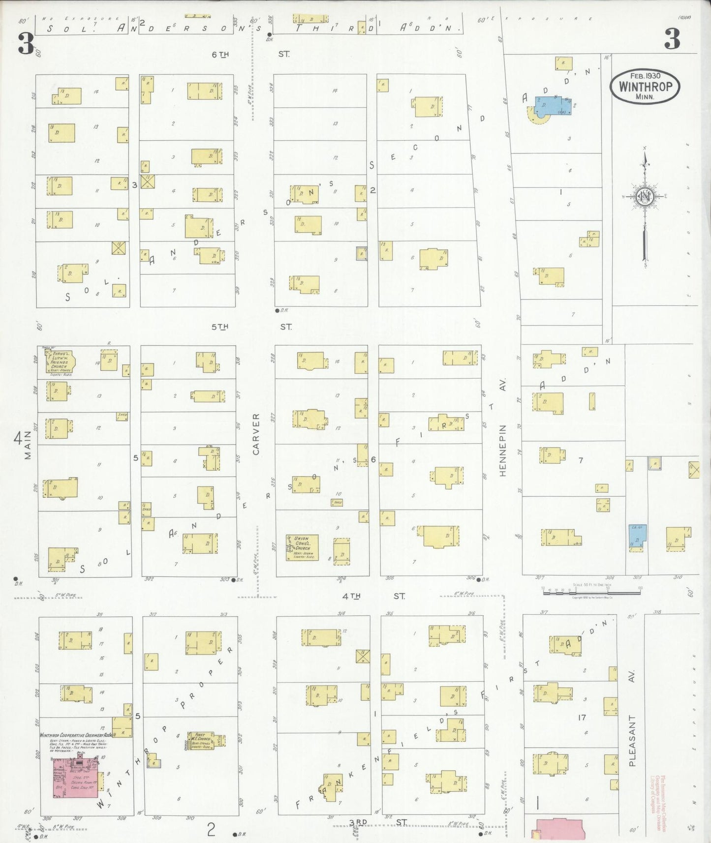 Sanborn Fire Insurance Map from Winthrop, Sibley County, Minnesota (1930), Sheet #0003 - Historic Sanborn Fire Insurance Map Print, vintage old map wall art, antique decor, genealogy gift, Minnesota Minnesota map