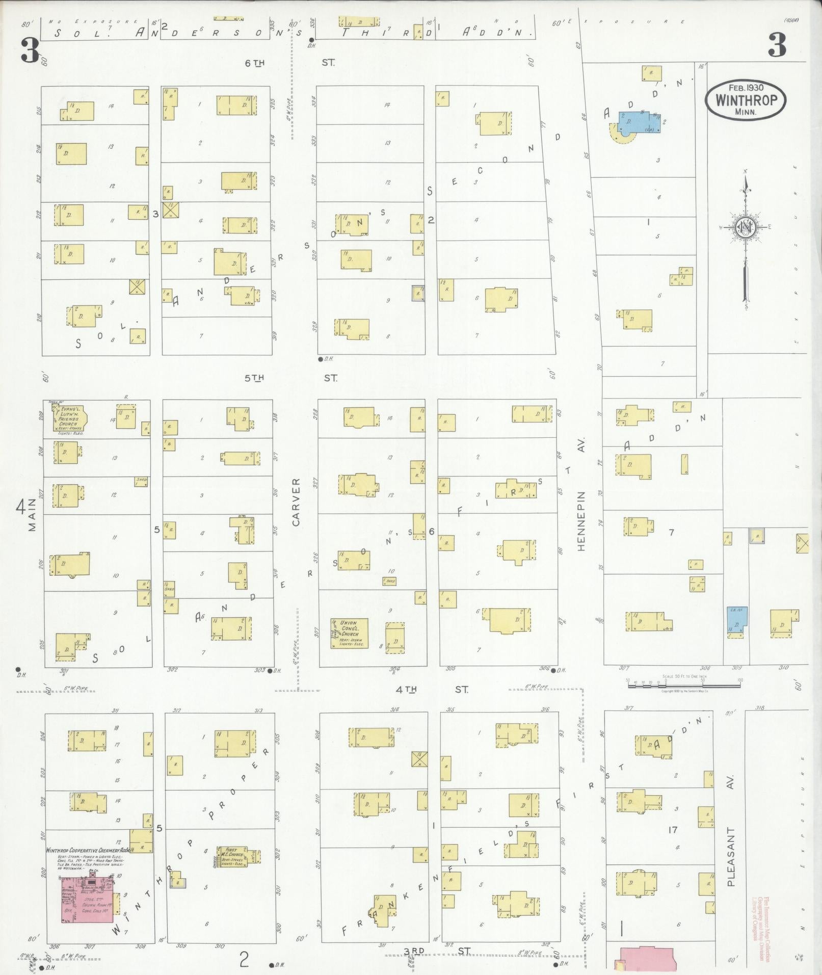 Sanborn Fire Insurance Map from Winthrop, Sibley County, Minnesota (1930), Sheet #0003 - Historic Sanborn Fire Insurance Map Print, vintage old map wall art, antique decor, genealogy gift, Minnesota Minnesota map