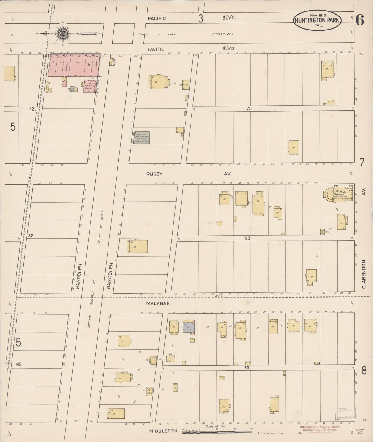 Sanborn Fire Insurance Map from Huntington Park, Los Angeles County, California (1910), Sheet #0006 - Complete Map Set gallery image, historic Sanborn map, vintage wall art, California California