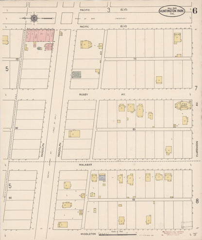 Sanborn Fire Insurance Map from Huntington Park, Los Angeles County, California (1910), Sheet #0006 - Complete Map Set gallery image, historic Sanborn map, vintage wall art, California California