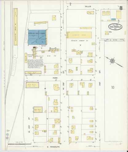 Sanborn Fire Insurance Map from San Angelo, Tom Green County, Texas (1913), Sheet #0008 - Complete Map Set gallery image, historic Sanborn map, vintage wall art, Texas Texas