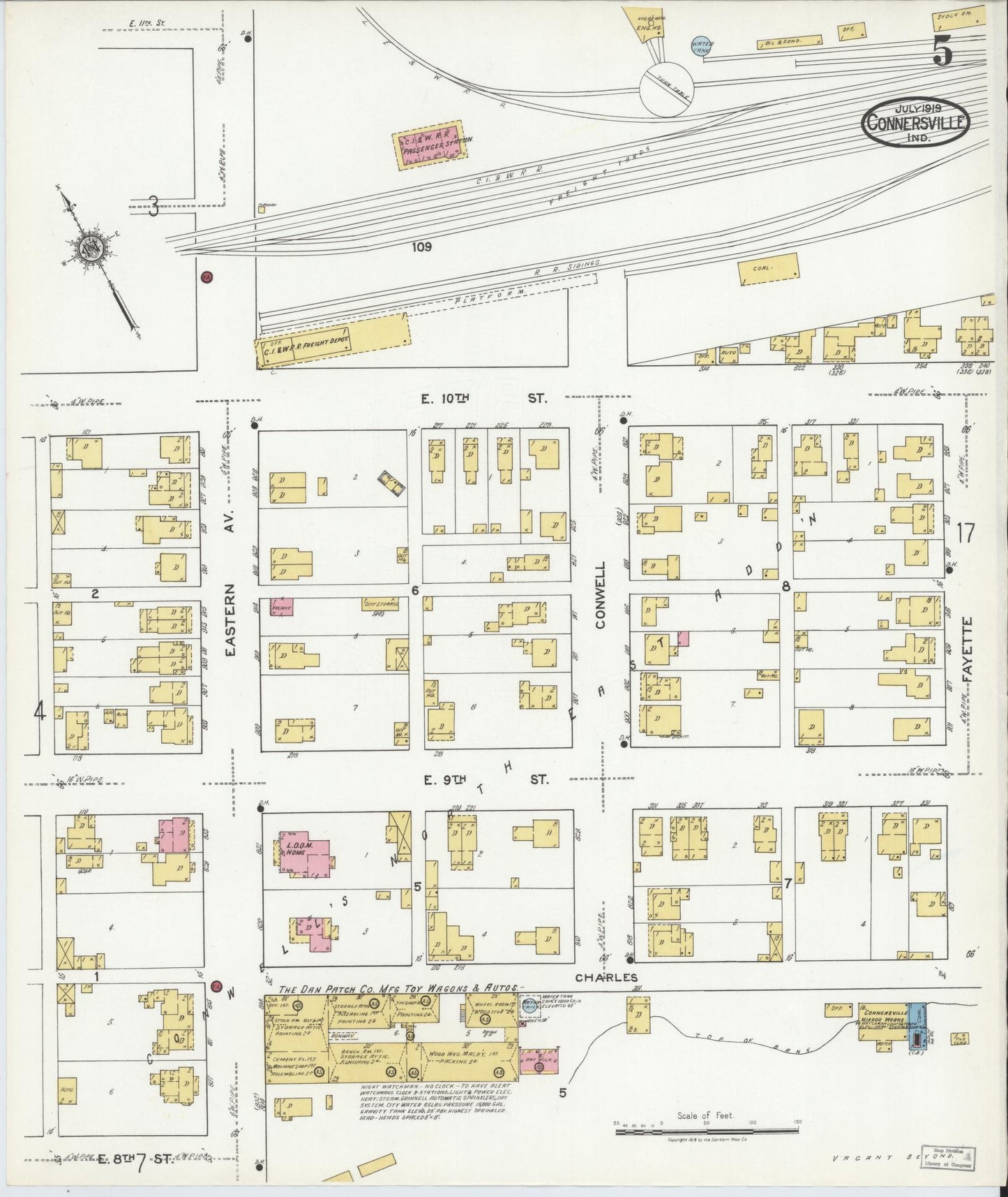 Sanborn Fire Insurance Map from Connersville, Fayette County, Indiana (1919), Sheet #0005 - Complete Map Set gallery image, historic Sanborn map, vintage wall art, Indiana Indiana