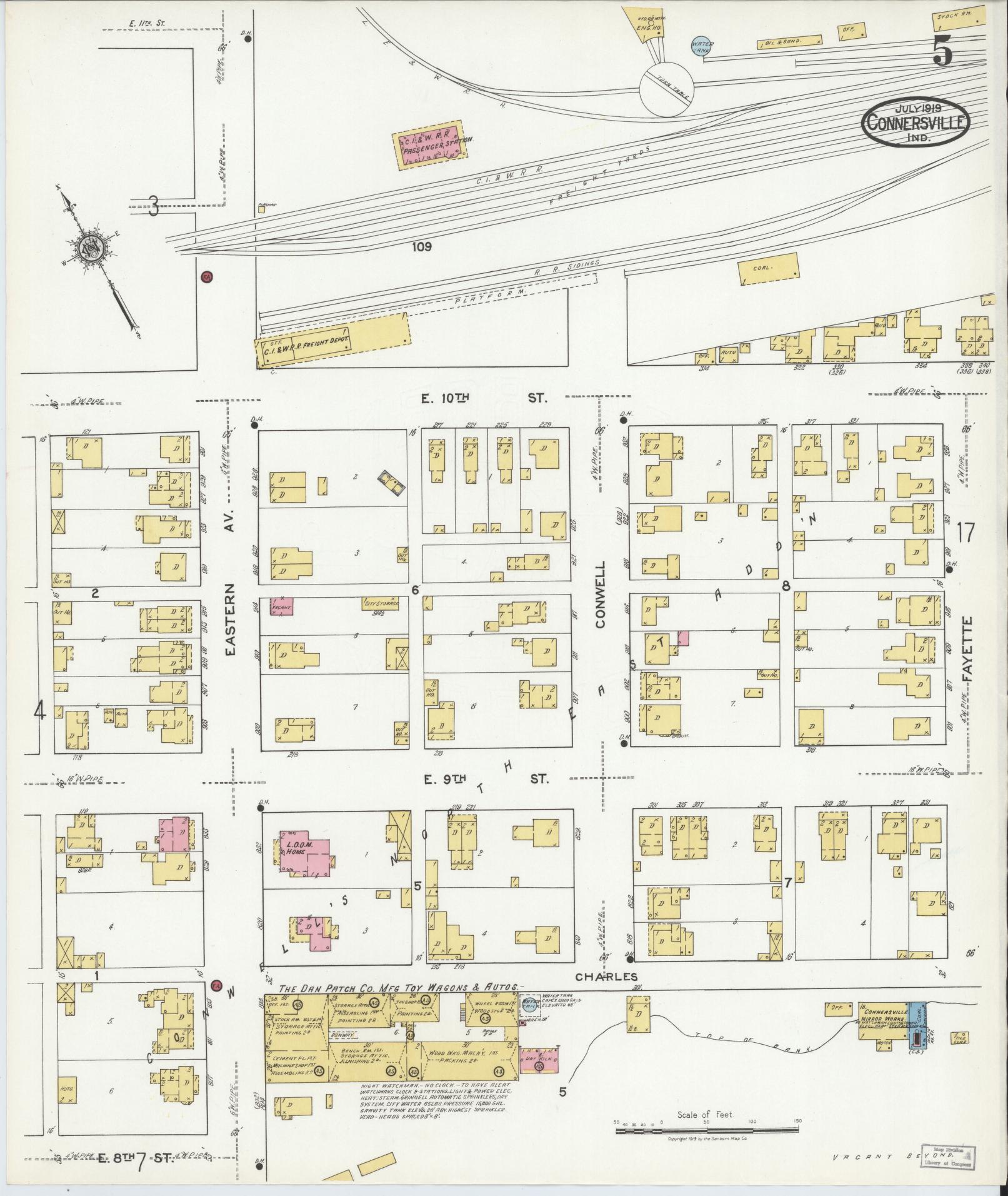 Sanborn Fire Insurance Map from Connersville, Fayette County, Indiana (1919), Sheet #0005 - Complete Map Set gallery image, historic Sanborn map, vintage wall art, Indiana Indiana