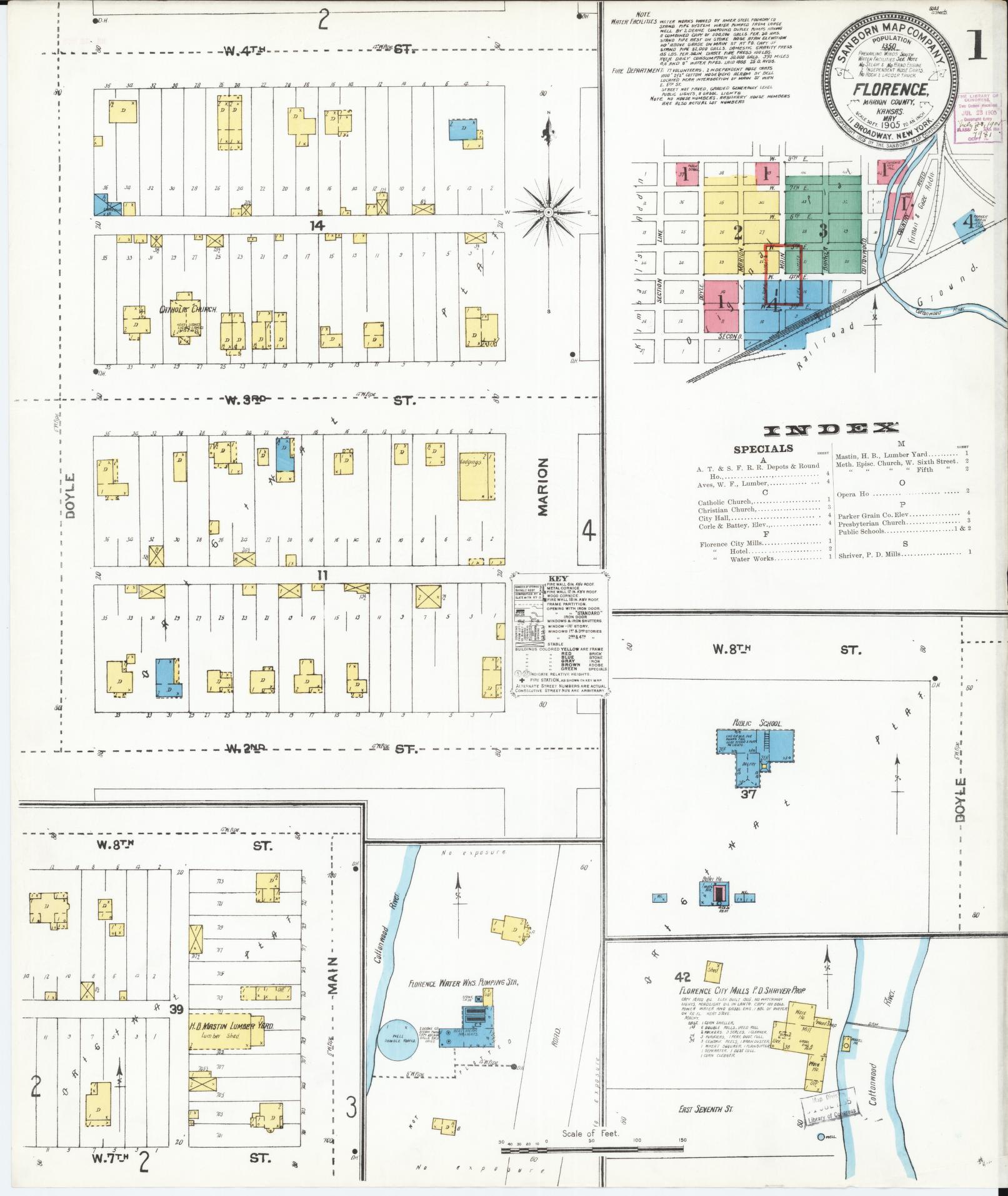 Sanborn Fire Insurance Map from Florence, Marion County, Kansas (1905), Sheet #0001 - Complete Map Set gallery image, historic Sanborn map, vintage wall art, Kansas Kansas