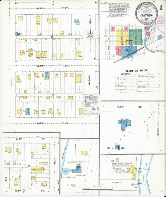 Sanborn Fire Insurance Map from Florence, Marion County, Kansas (1905), Sheet #0001 - Complete Map Set gallery image, historic Sanborn map, vintage wall art, Kansas Kansas