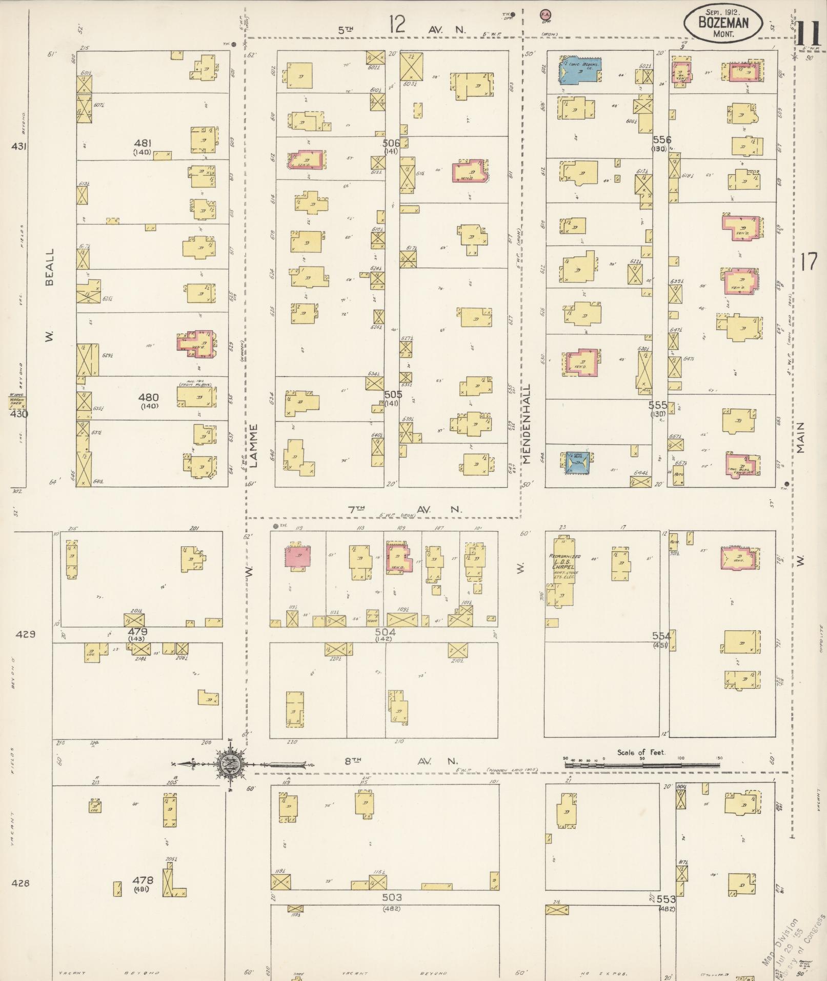 Sanborn Fire Insurance Map from Bozeman, Gallatin County, Montana (1912), Sheet #0011 - Historic Sanborn Fire Insurance Map Print, vintage old map wall art, antique decor, genealogy gift, Montana Montana map