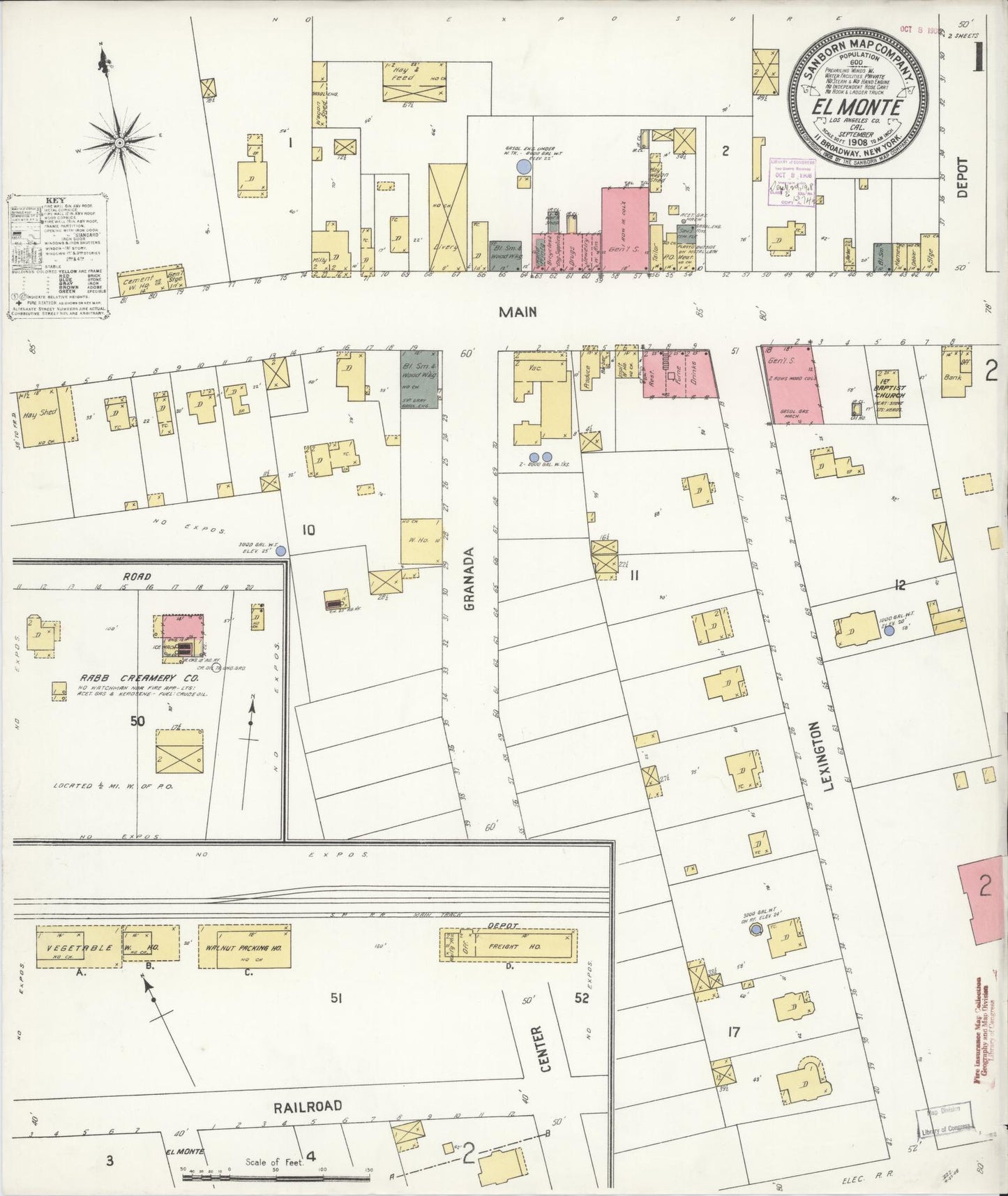 Sanborn Fire Insurance Map from El Monte, Los Angeles County, California. (1908) – Historic Sanborn Fire Insurance Map Print