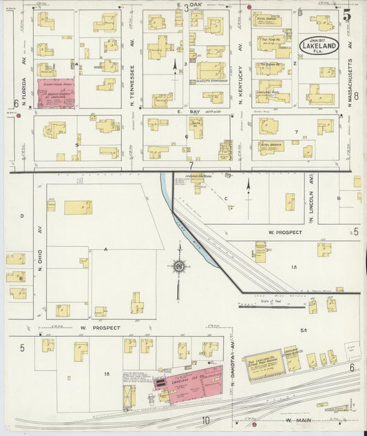 Sanborn Fire Insurance Map from Lakeland, Polk County, Florida (1917), Sheet #0005 - Historic Sanborn Fire Insurance Map Print, vintage old map wall art, antique decor, genealogy gift, Florida Florida map