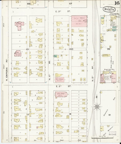 Sanborn Fire Insurance Map from Wichita, Sedgwick County, Kansas (1887), Sheet #0016 - Complete Map Set gallery image, historic Sanborn map, vintage wall art, Kansas Kansas