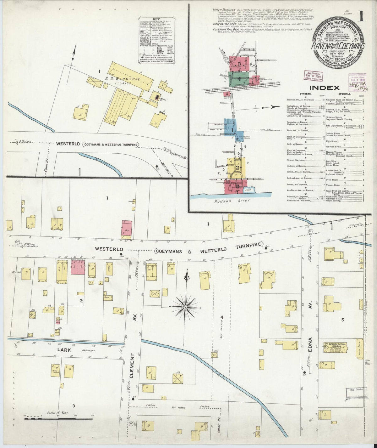 Sanborn Fire Insurance Map from Ravena, Albany County, New York (1909), Sheet #0001 - Complete Map Set gallery image, historic Sanborn map, vintage wall art, New York New York