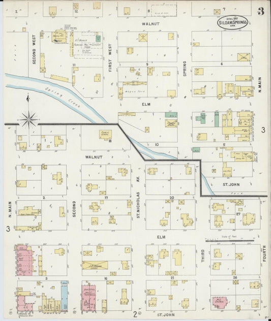 Sanborn Fire Insurance Map from Siloam Springs, Benton County, Arkansas (1897), Sheet #0003 - Historic Sanborn Fire Insurance Map Print, vintage old map wall art, antique decor, genealogy gift, Arkansas Arkansas map