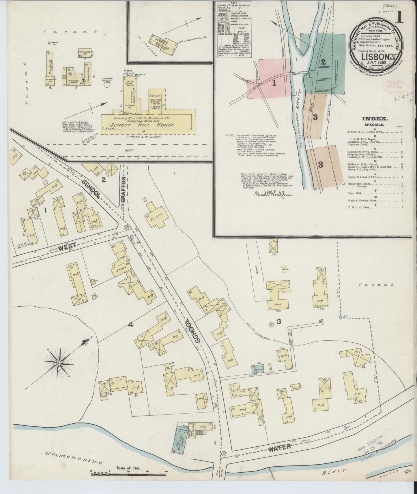 Sanborn Fire Insurance Map from Lisbon, Grafton County, New Hampshire (1889), Sheet #0001 - Complete Map Set gallery image, historic Sanborn map, vintage wall art, New Hampshire New Hampshire