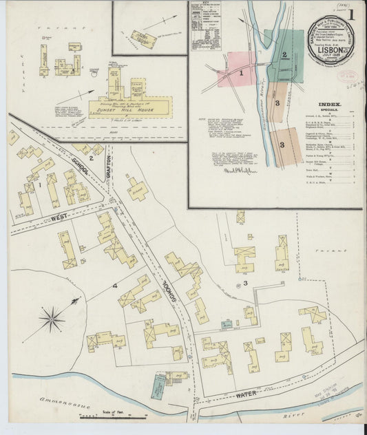 Sanborn Fire Insurance Map from Lisbon, Grafton County, New Hampshire (1889), Sheet #0001 - Complete Map Set gallery image, historic Sanborn map, vintage wall art, New Hampshire New Hampshire