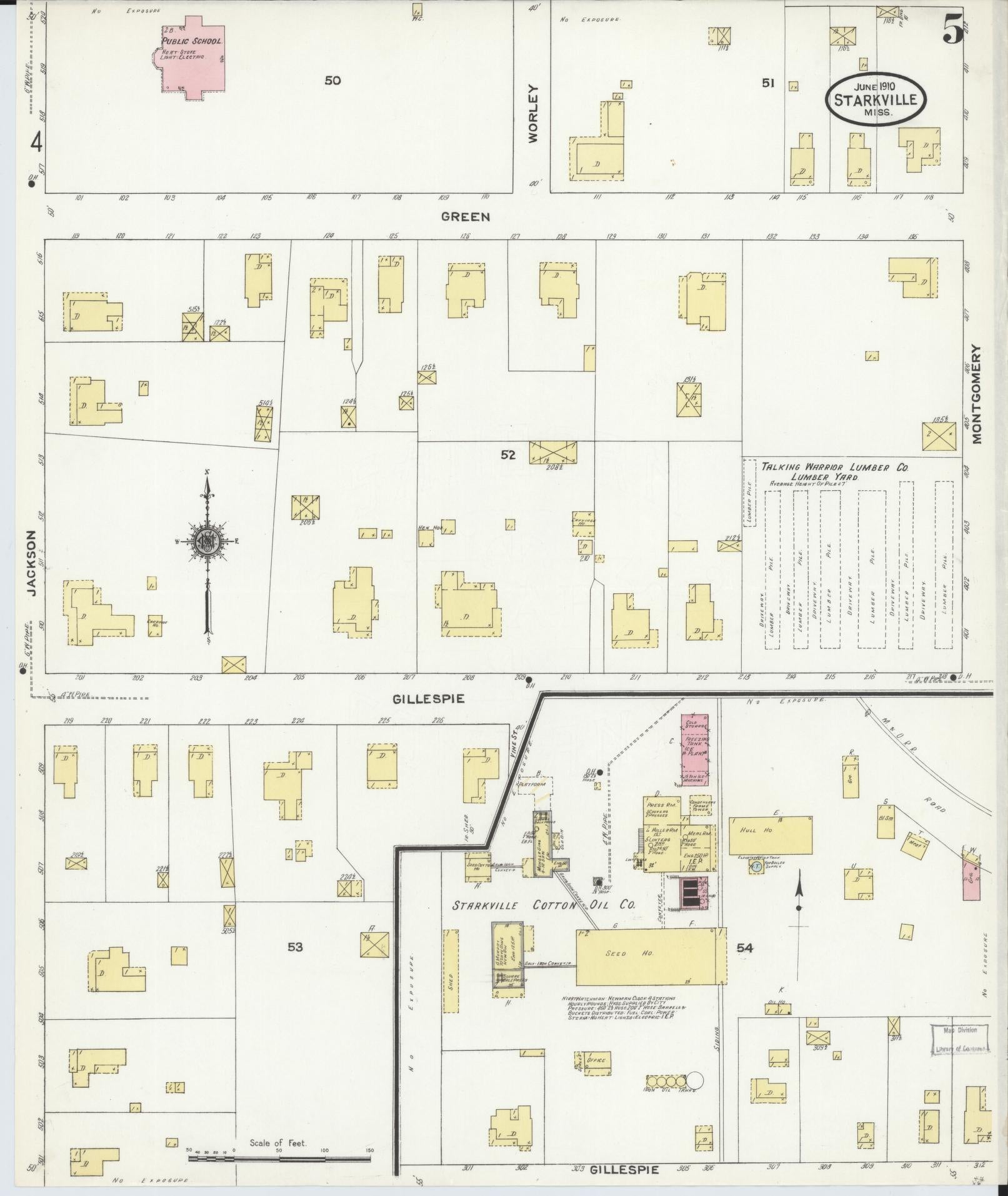 Sanborn Fire Insurance Map from Starkville, Oktibbeha County, Mississippi (1910), Sheet #0005 - Complete Map Set gallery image, historic Sanborn map, vintage wall art, Mississippi Mississippi