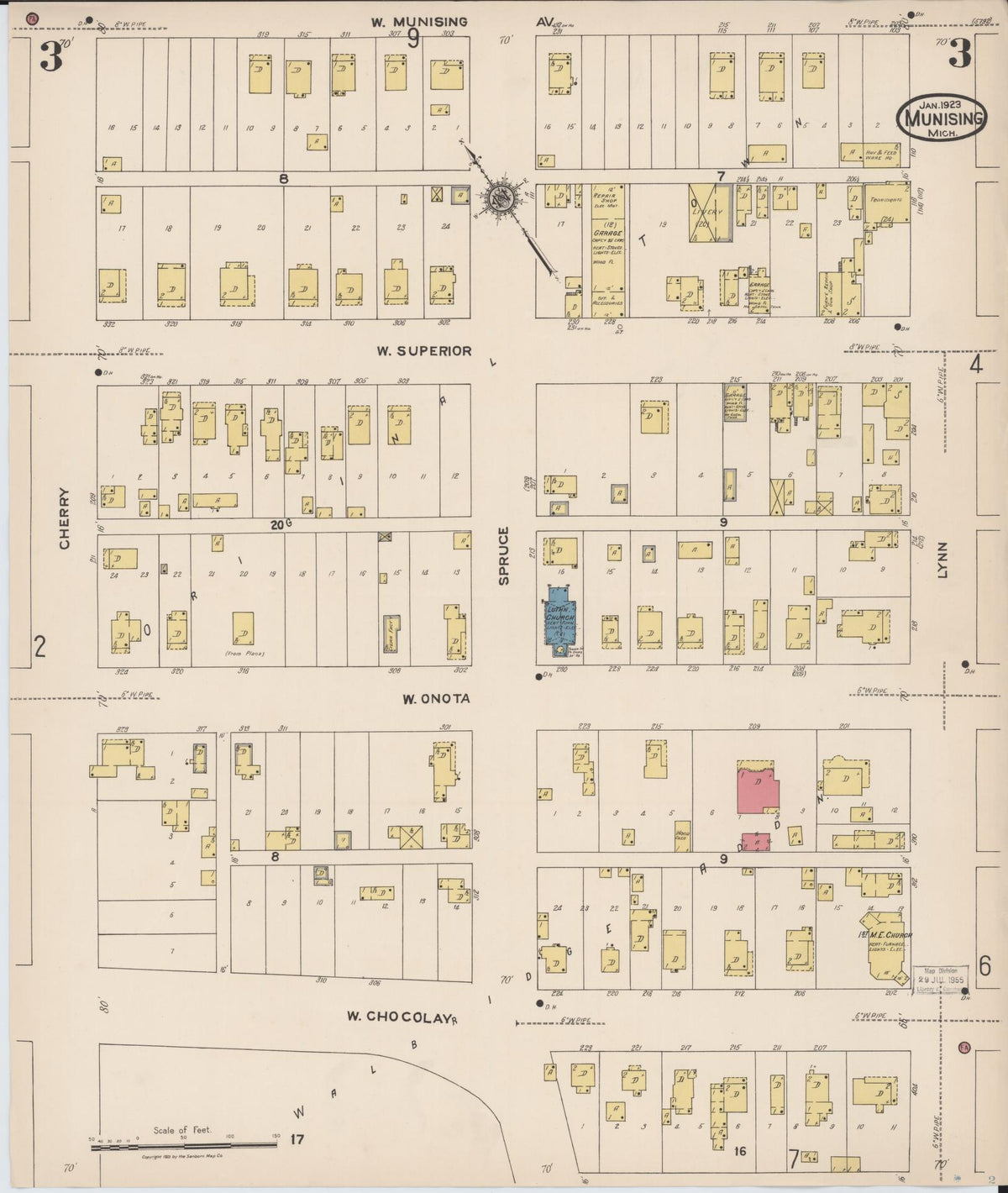 Sanborn Fire Insurance Map from Munising, Alger County, Michigan (1923), Sheet #0003 - Historic Sanborn Fire Insurance Map Print, vintage old map wall art, antique decor, genealogy gift, Michigan Michigan map